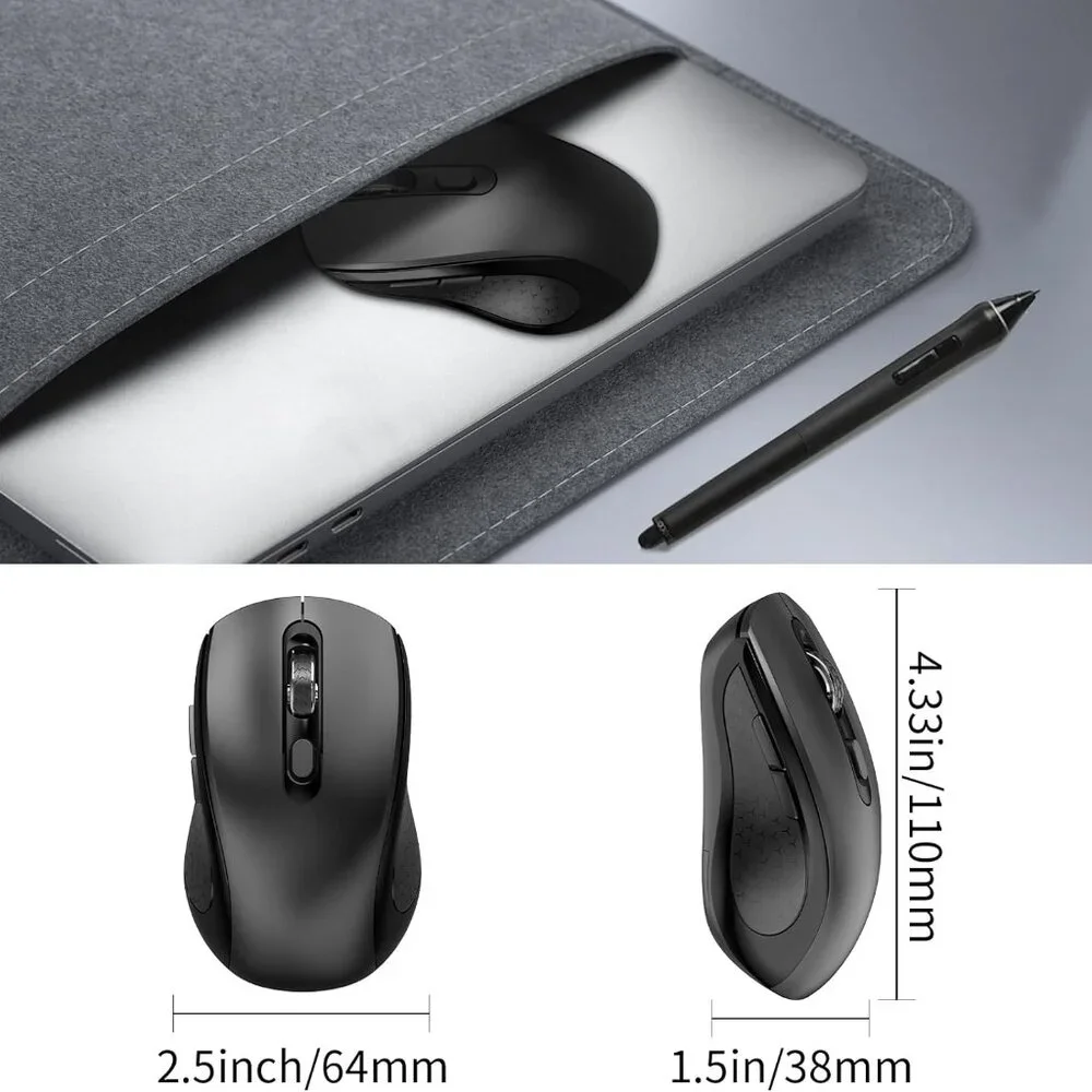 Black 2.4G Ergonomic Wireless Mouse - Anti Slip Roller w USB Receiver, 6 Buttons